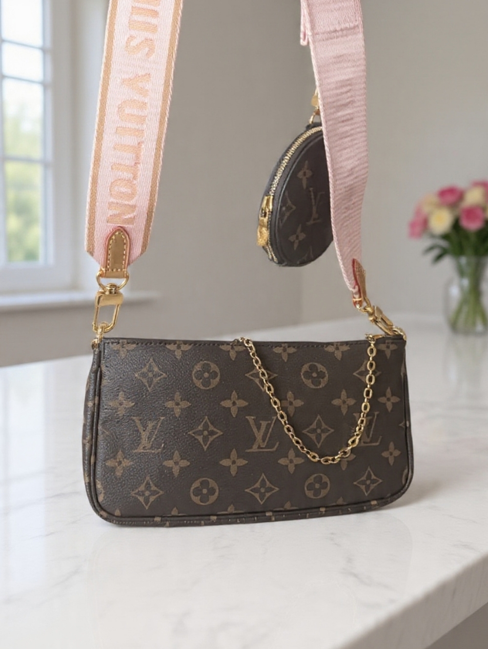 Louis Vuitton Multi Pochette Accessoires Pink Strap Microchip ✨ NEW - Picture 14 of 17